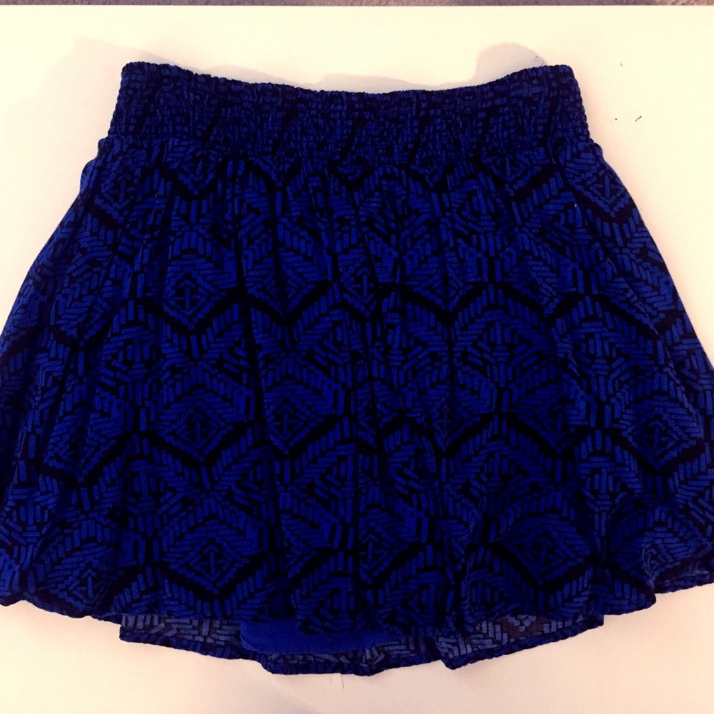 Blue and Black Patterned Skater Skirt